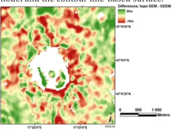 Fig. 2. Error values of the GDEM at the Somló Hill  without forests