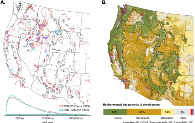 Figure 1. (A) Large wildfires occurring in the western US between 1984 and 2015  prior- and post-2000