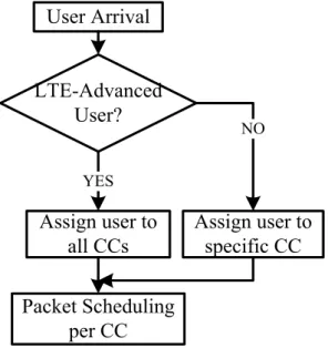 Figure 3.4: Component Carrier Allocation for LTE-A and LTE Users with CA