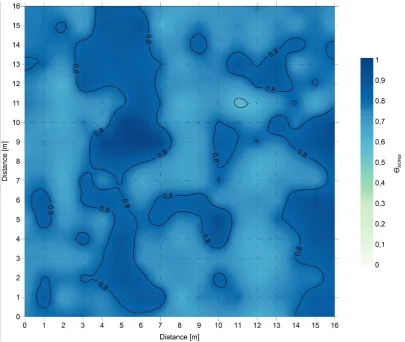 FIGURE 6. a) Normalized shallow soil dielectric moisture (θNORM) map overlaid with iso-contour 
