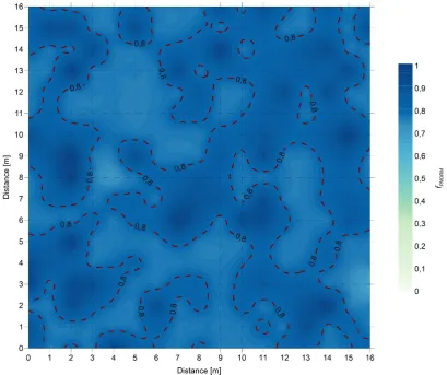 FIGURE 7. a) Normalized frequency peaks (fPNORM) map overlaid with iso-contour lines from the 