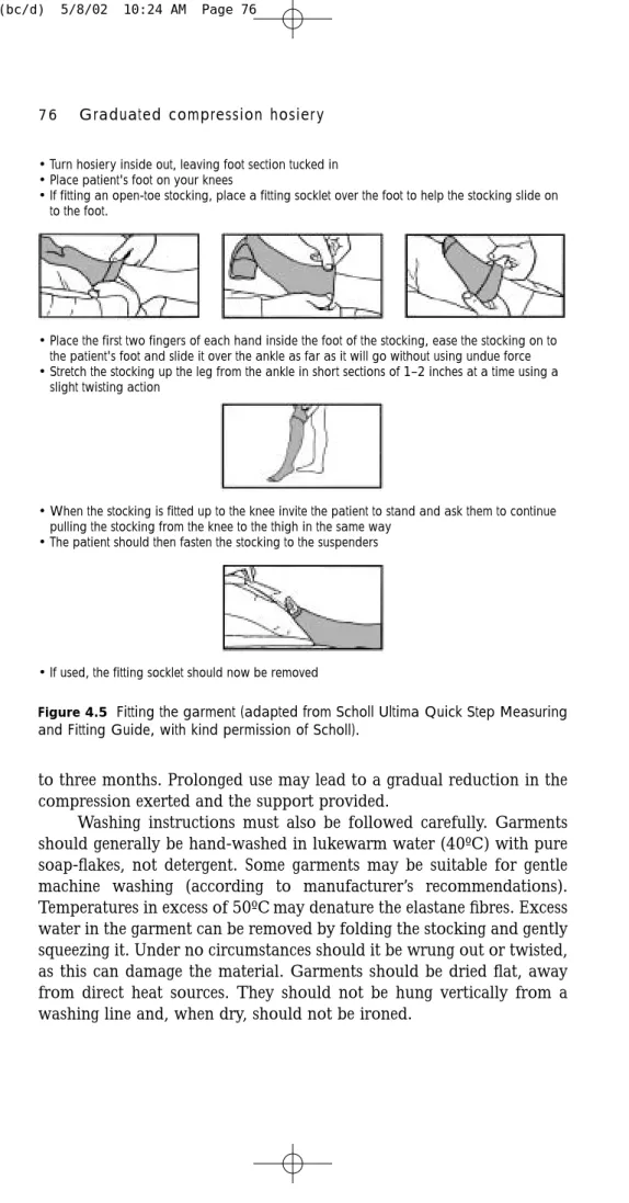Figure 4.5 Fitting the garment (adapted from Scholl Ultima Quick Step Measuring and Fitting Guide, with kind permission of Scholl).