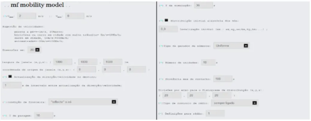 Fig. 1. Window of parameters from the simulator (snapshot). 