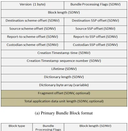 Figure 2.3: The two basic Bundle Protocol block Formats (redrawn from [37]).