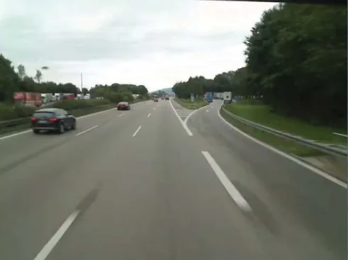 Figure 8 Screenshot from Front View Camera Recording Showing Highway Exit. The  problematic part of this situation is the guard rail on the right side of the road trailing off  with the exit