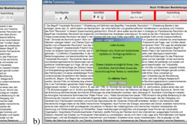Figure 2.   Sample  Screenshots  of  Text  Editor  –  a)  Group  A  (Control  Group,  no  Updates)  b)  Group B (One Feature Update) after 10 min