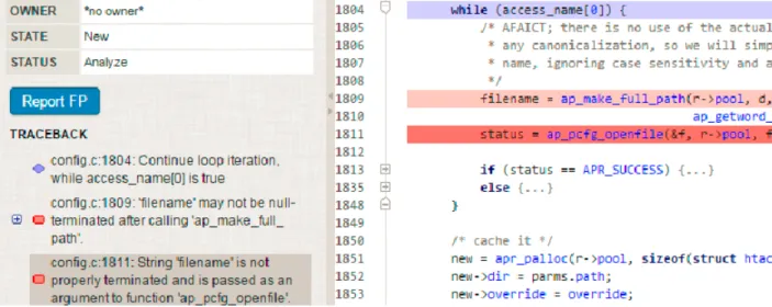 Figure 1.1: A non-actionable warning example from Apache HTTPD. In the example, the return value from function ap make full path is not properly terminated.