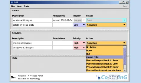 Figure 5: Ben’s Process Panel: as issues and action items are agreed in the meeting and captured in thedialogue map, items appear on his active ‘To Do’ list.