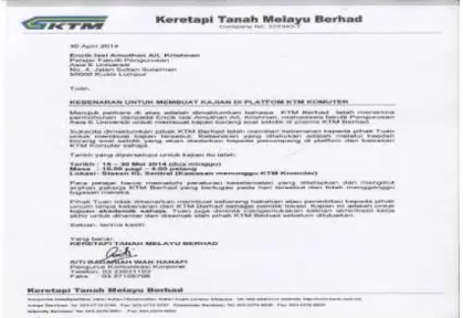 Figure 1: Permission Letter From KTMB 