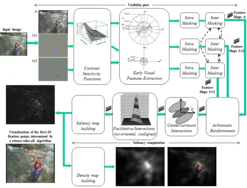 Figure 1.3: Architecture of the proposed model of bottom-up visual attention.