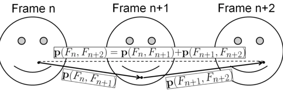Figure 3.10: Vector stitching is applied to combine small intervals of optical flow vectors and create a larger displacement