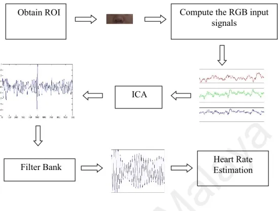 Figure 3.2: Flow chart of video-based heart rate estimation using filter bank 