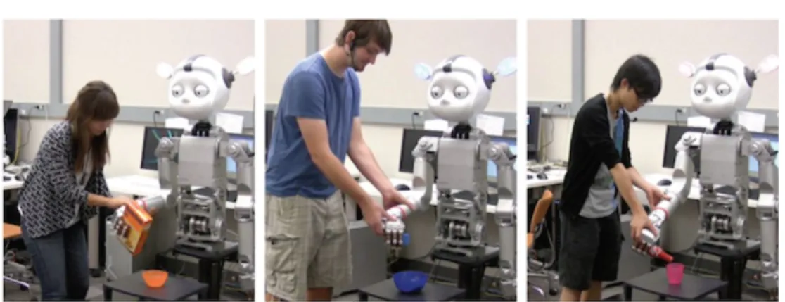 Figure 1.3: Subjects demonstrating three different skills to a robot (from [44]).