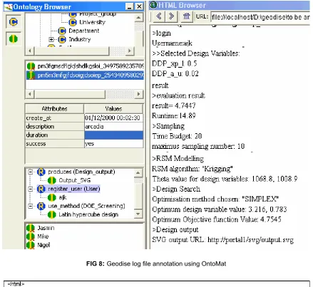 FIG 8: Geodise log file annotation using OntoMat 