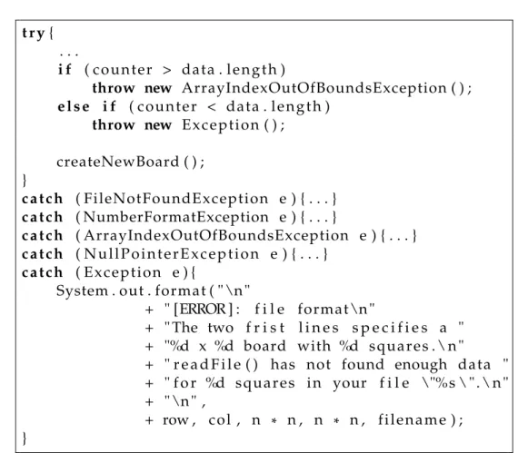 Figure 7.2: catch block used to handle instances of the Exception super class.