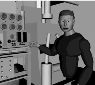 Figure 4.1. The Steve agent demonstrating a control panel –  (Courtesy of Johnson &amp; Rickel 2000)  