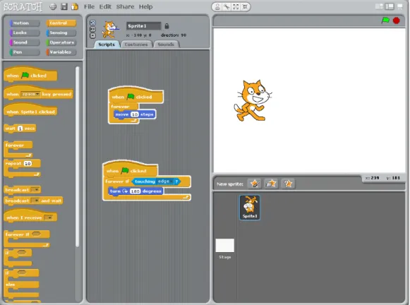 Figure 2.3: Screenshot of a simple program running in the Scratch interface.