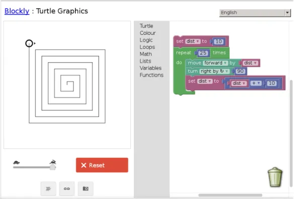Figure 2.4: Screenshot of a simple program running in the Blockly interface.