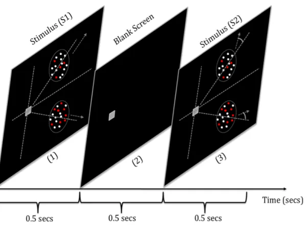 Figure 3-3. Schematic illustration of the stimulus presentation sequence. Two  500 ms stimuli were presented (S1 and S2), with a 500 ms inter-stimulus interval