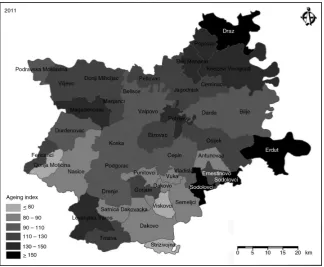 Figure 6. Ageing index of the municipalities in 2011 (post-war state).Source: CBS (2013).