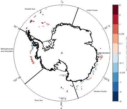 Figure 2. Anomaly between ship-observed ice edge and the 1989–2014 mean PM Bootstrap algorithm derived ice edge position for theappropriate calendar day