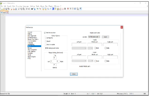 Figure 1.1 Print section of Preferences of Notepad ++ 