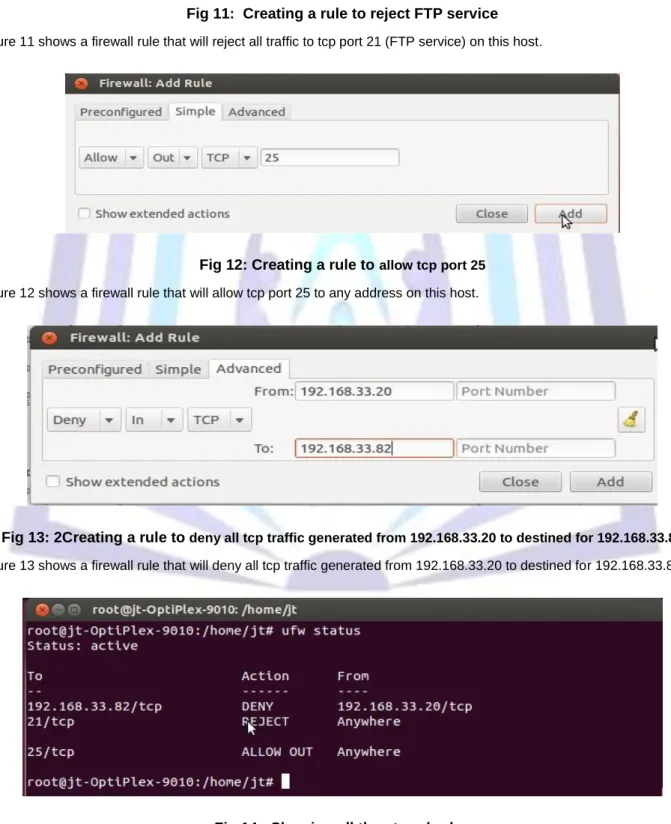Fig 12: Creating a rule to  allow tcp port 25  Figure 12 shows a firewall rule that will allow tcp port 25 to any address on this host