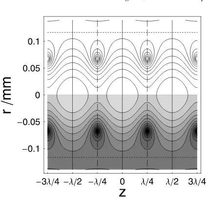 Fig. 3. Intensity distribution when the cavity mirrors are0.1formmfromtheirconfocalseparation(Dl=l ¼ 0:001), r2 ¼ 0:99, t2 ¼ 0:01.