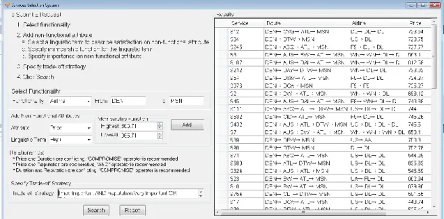 Figure 2.8.  Screenshot of the personalized preference and trade-off based service  selection prototype  