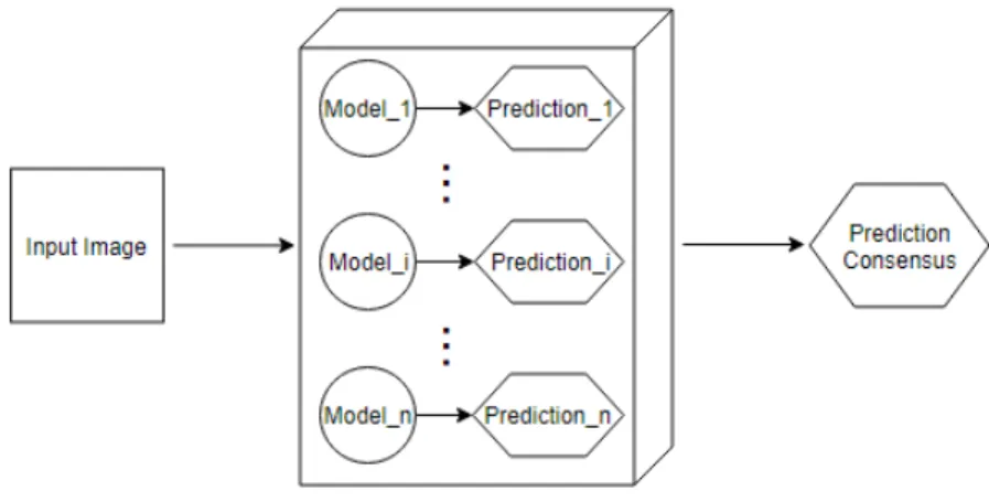 Fig. 3. Diagram of an ensemble. It receives an image as input and its output is a consensus on all the predictions generated by each model composing it.