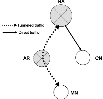 Figure 4: MIPv6: MN communicates with CN via HA 
