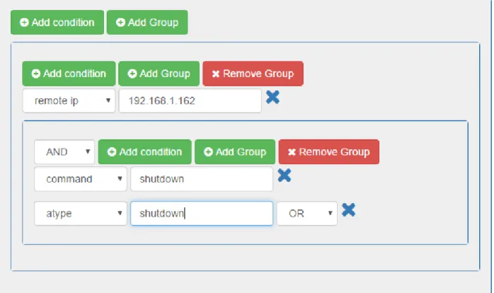 Figure 7: Shutdowns query being used in the tool. Design inspired by Angular Query  Builder (Fauveau, 2014) 