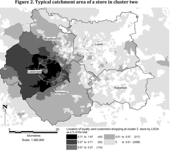 Figure 2. Typical catchment area of a store in cluster two 