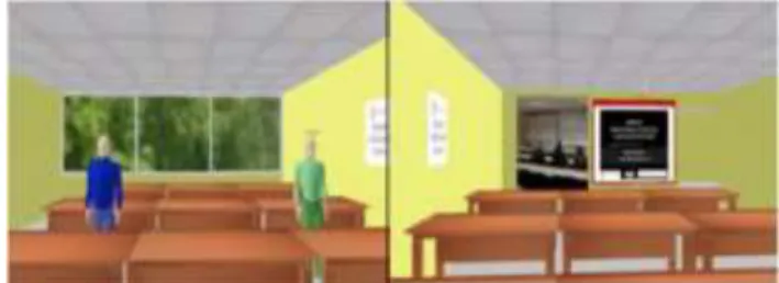 Figure 2. Lecturer’s View of Remote Students (left) and Remote Students’ View of the Lecture (right)[4]