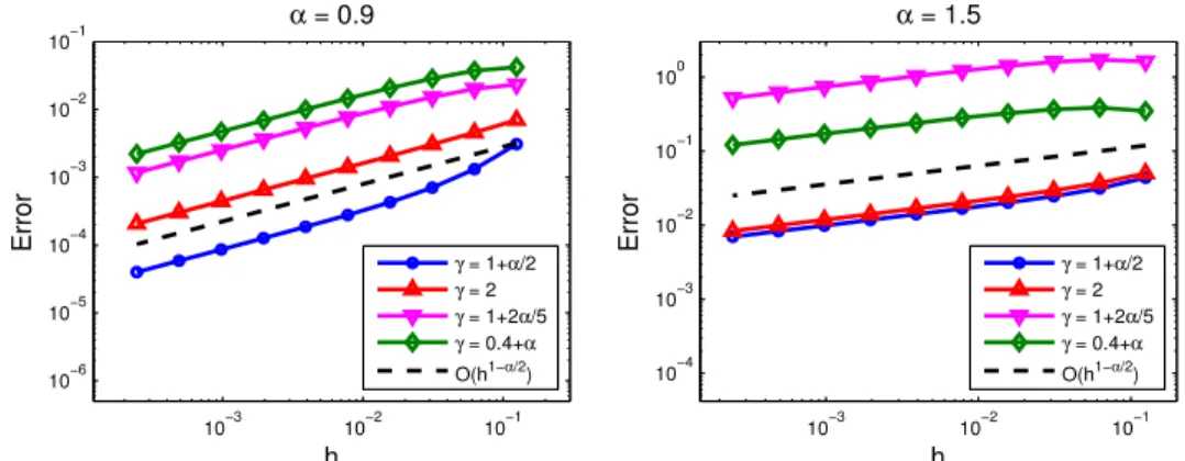 Figure 3.1. Numerical errors k(−∆) α/2 u − (−∆) α/2 h,γ uk ∞,Ω for different choices of γ, where u is defined in (3.47) with s = 1.