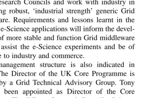 Fig. 1The management structure is also indicated in. The Director of the UK Core Programme isadvised by a Grid Technical Advisory Group
