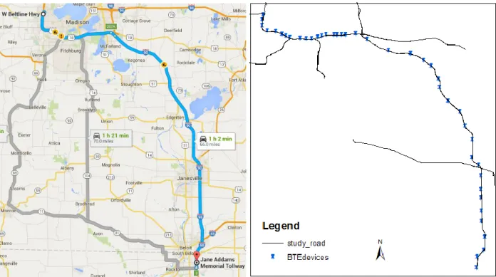FIGURE 7  Study Area (Wisconsin, US) with the location of Bluetooth Devices/Stations.