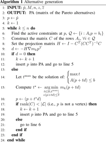 Fig. 4. Two-dimensional representation of the generation of alternatives of a problem having two marginal objectives.