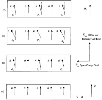 Fig. 4.Enhancement of diffraction efficiency with applied ac field inhomeotropic permanent gratings in 2% methyl red-doped 5CB in comparisonto the diffraction efficiency in the absence of an applied field.
