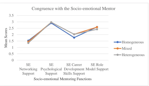 Figure 10. Mean scores of congruence subgroups on the four mentoring functions with the  primary socio-emotional mentor, (N = 167) 