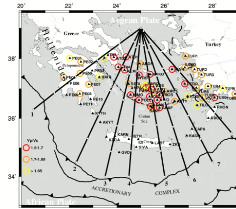 Figure 1. Distribution of the EGELADOS stations used for receiverfunction analysis (black triangles)