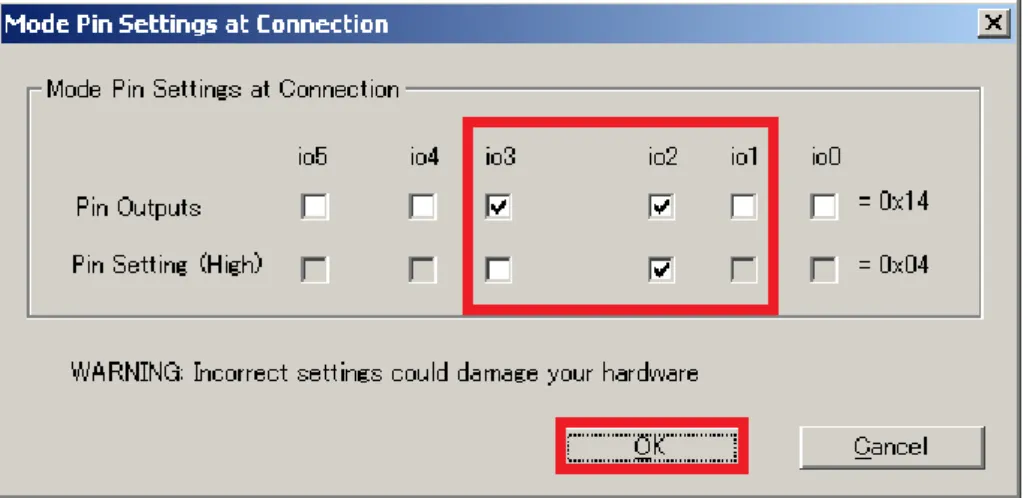 Figure 4-5.  [Mode Pin Settings at Connection] Dialog Box 