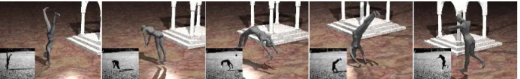 Fig. 5. Example frames of the (successful tracked) Cartwheel-Flick-Flack sequence in a virtual environment