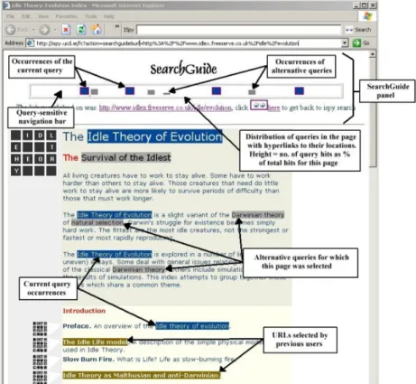 Fig. 3 An example of SearchGuide in operation, showing: the query-sensitive navigation bar;