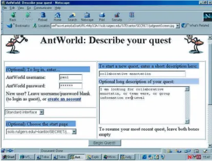 Fig. 4 AntWorld: Quest Description Interface
