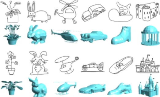 Figure 1. Examples of sketch based 3D shape retrieval.