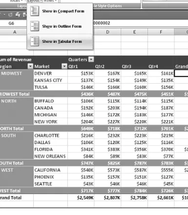 Figure 3.13 The tabular layout is  sim-ilar to pivot tables in prior versions of Excel.