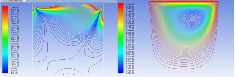 Figure  18. (a). Vorticity  when  Re =100                     (b). Steam  Function  when  Re =100 