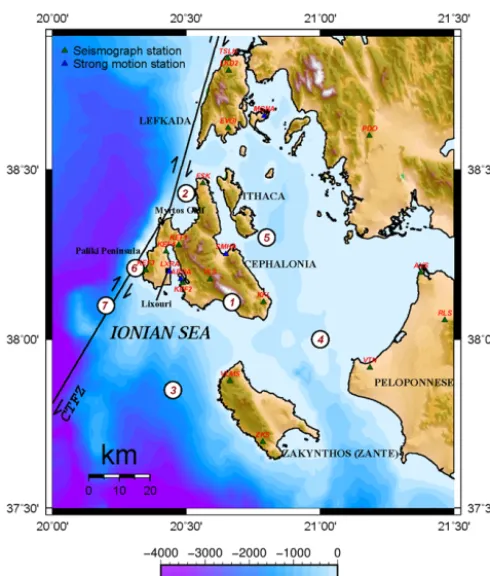 Figure 1. Location map of the study region. The Cephalonia Trans-form Fault zone (CTFZ) is also indicated on the map
