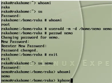 Fig. 16. Running another instance of Kphone (as user nemo) 2. Do a little trick with the Kphone because by default KPhone will try to have an exclusive access  to the soundcard during a phone call.  The trick basically is configuring at least one of the  i
